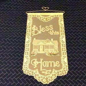 Vintage lace embroidered wall hanging
